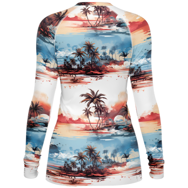 Chokefish™ Long Sleeve Rashguard Trees&Boats Woman's Shirt-001